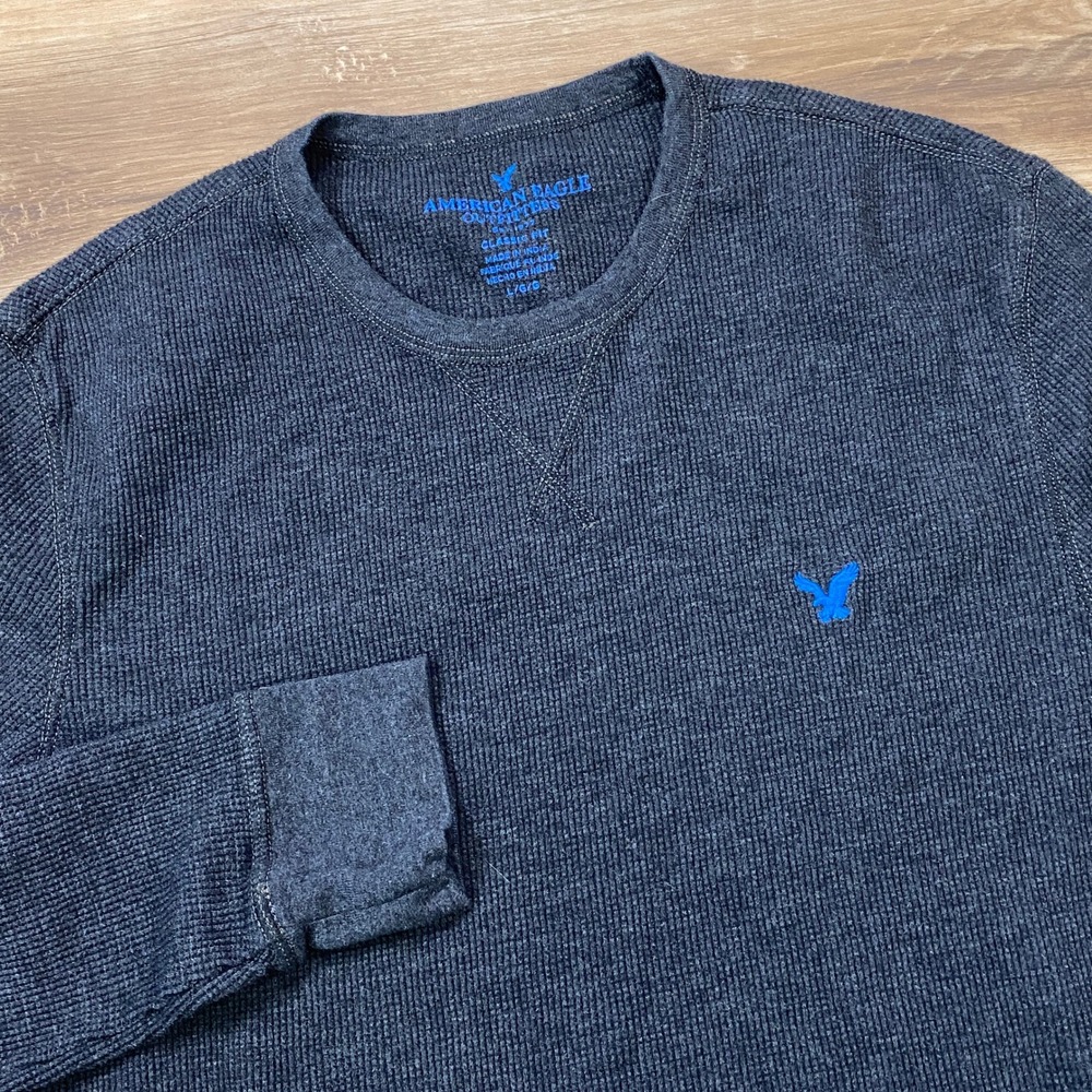 American Eagle Thermal Shirt Mens L Classic Waffle Knit Cotton Gray Casual